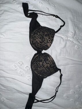 aerie Black Lace Floral Push-Up Bra